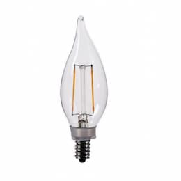 2W LED Filament Bulb, Torpedo Tip, Dimmable, E12, 200 lm, 120V, 2700K