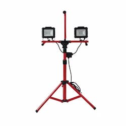 40W LED Flood Light Tripod w/ 10' Cord, Dual Head, 4000 lm, 5000K