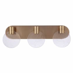 21W LED Glisten Vanity Light, 3 Lights, Dim, 750lm, 3000K, Satin Brass