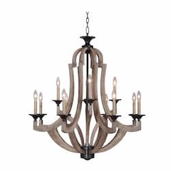 Winton Chandelier w/o Bulbs, 12 Lights, E12, Weathered Pine/Bronze