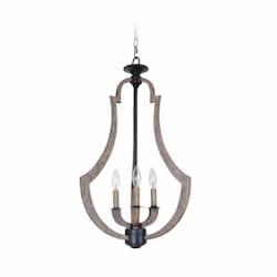 Winton Pendant Light w/o Bulbs, 3 Lights, E12, Weathered Pine/Bronze