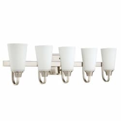 Grace Vanity Light Fixture w/o Bulbs, 5 Lights, Nickel & Frosted Glass