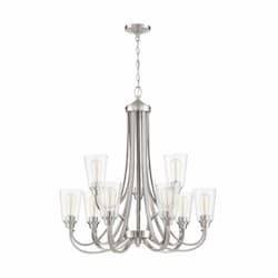 Grace Chandelier w/o Bulbs, 9 Lights, Polished Nickel & Seeded Glass