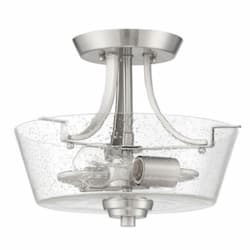 Grace Semi Flush Fixture w/o Bulbs, 2 Lights, Nickel & Seeded Glass