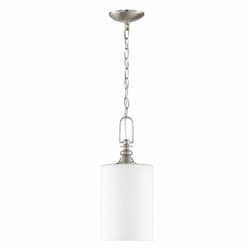 Dardyn Mini Pendant Fixture w/o Bulb, 1 Light, Nickel & Frosted White