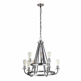 Randolph Chandelier w/o Bulbs, 9 Lights, Flat Black/Polished Nickel