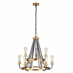 Randolph Chandelier w/o Bulbs, 9 Lights, Flat Black/Satin Brass