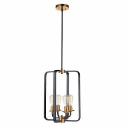 Randolph Pendant Fixture w/o Bulbs, 4 Lights, Flat Black/Satin Brass