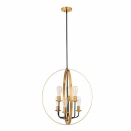 Randolph Pendant Fixture w/o Bulbs, 6 Lights, Flat Black/Satin Brass