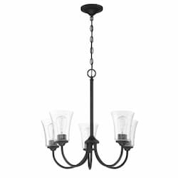 Gwyneth Chandelier Fixture w/o Bulbs, 5 Lights, Flat Black/Clear Glass