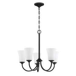 Gwyneth Chandelier Fixture w/o Bulbs, 5 Lights, Flat Black/White Glass