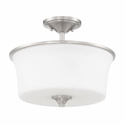 Gwyneth Semi Flush Fixture w/o Bulbs, 2 Lights, Nickel/White Glass