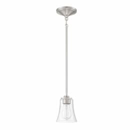 Gwyneth Mini Pendant Fixture w/o Bulb, 1 Light, Nickel/Clear Glass