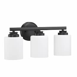 Bolden Vanity Light Fixture w/o Bulbs, 3 Light, Flat Black/White Glass