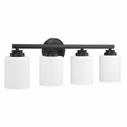 Bolden Vanity Light Fixture w/o Bulbs, 4 Light, Flat Black/White Glass