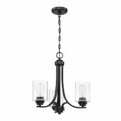 Bolden Chandelier Fixture w/o Bulbs, 3 Lights, Flat Black/Clear Glass