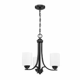 Bolden Chandelier Fixture w/o Bulbs, 3 Lights, Flat Black/White Glass