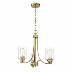 Bolden Chandelier Fixture w/o Bulbs, 3 Lights, Satin Brass/Clear Glass