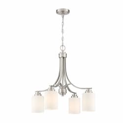 Bolden Chandelier Fixture w/o Bulbs, 4 Lights, E26, Nickel/White Glass