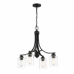 Bolden Chandelier Fixture w/o Bulbs, 4 Lights, Flat Black/Clear Glass