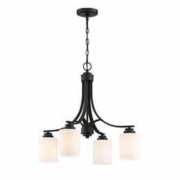 Bolden Chandelier Fixture w/o Bulbs, 4 Lights, Flat Black/White Glass