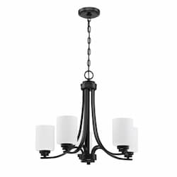 Bolden Chandelier Fixture w/o Bulbs, 5 Lights, Flat Black/White Glass