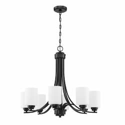 Bolden Chandelier Fixture w/o Bulbs, 8 Lights, Flat Black/White Glass