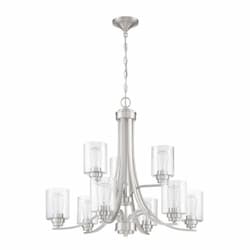 Bolden Chandelier Fixture w/o Bulbs, 9 Lights, E26, Nickel/Clear Glass