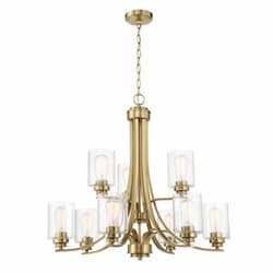 Bolden Chandelier Fixture w/o Bulbs, 9 Lights, Satin Brass/Clear Glass