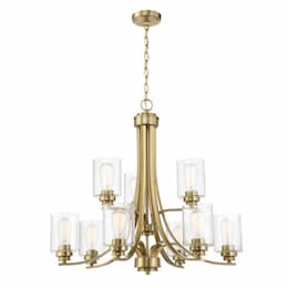 Bolden Chandelier Fixture w/o Bulbs, 9 Lights, Satin Brass/Clear Glass