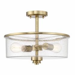 Bolden Semi Flush Fixture w/o Bulbs, 2 Lights, Satin Brass/Clear Glass