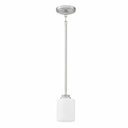 Bolden Mini Pendant Fixture w/o Bulb, 1 Light, E26, Nickel/White Glass