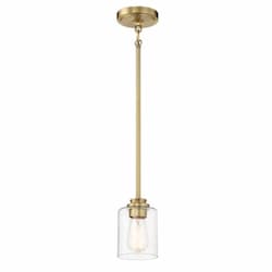 Bolden Mini Pendant Fixture w/o Bulb, 1 Light, Satin Brass/Clear Glass