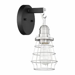 Thatcher Wall Sconce Fixture w/o Bulb, 1 Light, Flat Black/Nickel