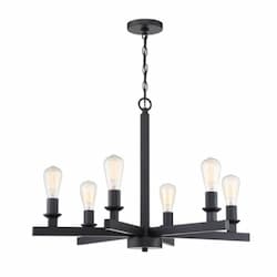 Chicago Chandelier Fixture w/o Bulbs, 6 Lights, E26, Flat Black