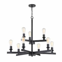 Chicago Chandelier Fixture w/o Bulbs, 9 Lights, E26, Flat Black