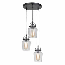 Trystan Pendant Fixture w/o Bulbs, 3 Lights, E26, Flat Black