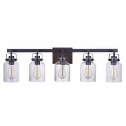 Foxwood Vanity Light Fixture w/o Bulbs, 5 Lights, Flat Black/Dark Teak