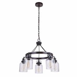 Foxwood Chandelier Fixture w/o Bulbs, 5 Lights, Flat Black/Dark Teak