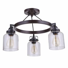 Foxwood Semi Flush Fixture w/o Bulbs, 3 Lights, Flat Black/Dark Teak