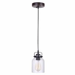 Foxwood Mini Pendant Fixture w/o Bulb, 1 Light, Flat Black/Dark Teak