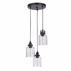 Foxwood Pendant Fixture w/o Bulbs, 3 Lights, E26, Flat Black/Dark Teak