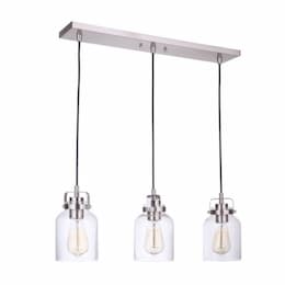 Foxwood Linear Pendant Fixture w/o Bulbs, 3 Lights, Polished Nickel