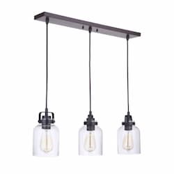 Foxwood Linear Pendant Fixture w/o Bulbs, 3 Lights, Black/Dark Teak