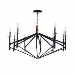 The Reserve Chandelier Fixture w/o Bulbs, 10 Lights, Flat Black/Brass