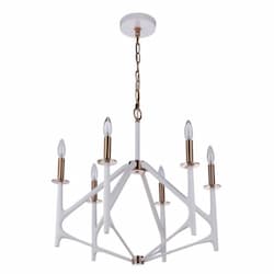 The Reserve Chandelier Fixture w/o Bulbs, 6 Lights, Matte White/Brass