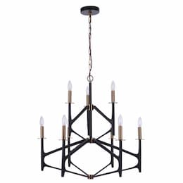 The Reserve Chandelier Fixture w/o Bulbs, 9 Lights, Flat Black/Brass