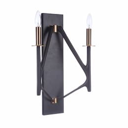 The Reserve Wall Sconce Fixture w/o Bulbs, 2 Lights, Flat Black/Brass