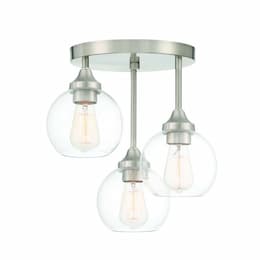 Glenda Semi Flush Fixture w/o Bulbs, 3 Lights, E26, Polished Nickel