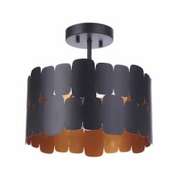 Sabrina Semi Flush Fixture w/o Bulb, 1 Light, E26, Flat Black/Gold